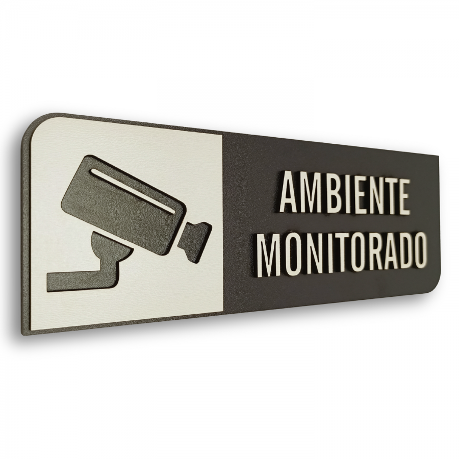 Placa de Sinalização Indicativa em MDF Efeito 3D - Ambiente Monitorado